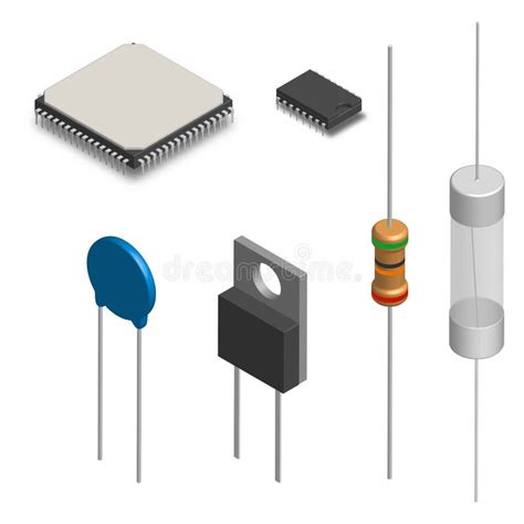 Set Of Different Electronic Components In D Vector Illustration