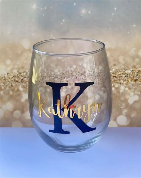 Personalised Stemless Wine Glass Gold Large First Letter T Wedding