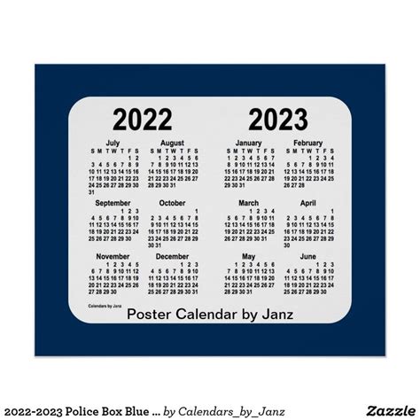 2022 2023 Police Box Blue School Calendar By Janz Poster Zazzle