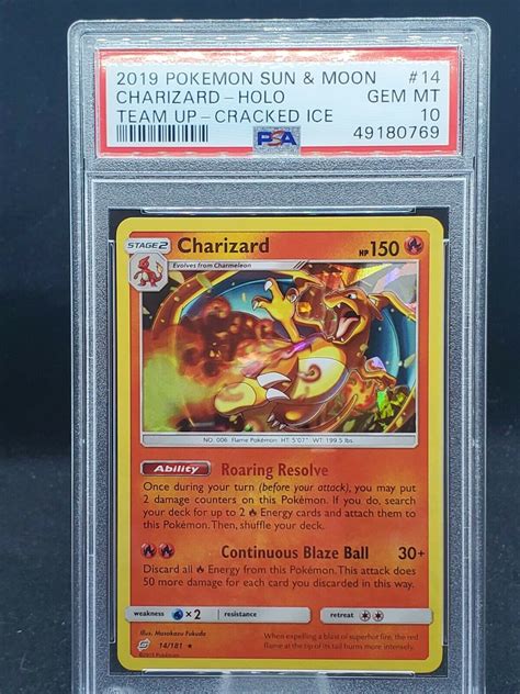 Pokemon Card Sandm Team Up Charizard Cracked Ice 14 181 Psa 10 Gem Mint Values Mavin