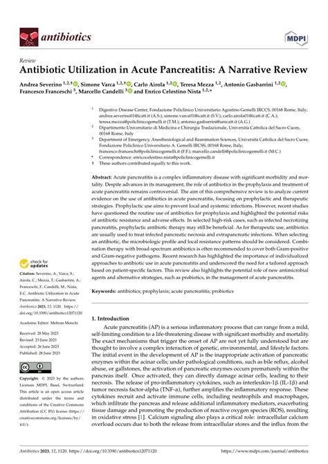 Pdf Antibiotic Utilization In Acute Pancreatitis A Narrative Review