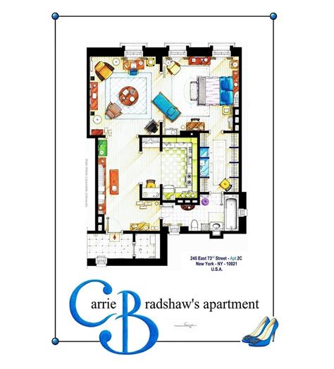 Poster Versions Of The Floor Plans Of Carrie Bradshaws Apartment By