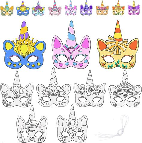 Hifot Diy Unicorn Masks For Kids Colour In Masks 9pcs Graffiti Animal