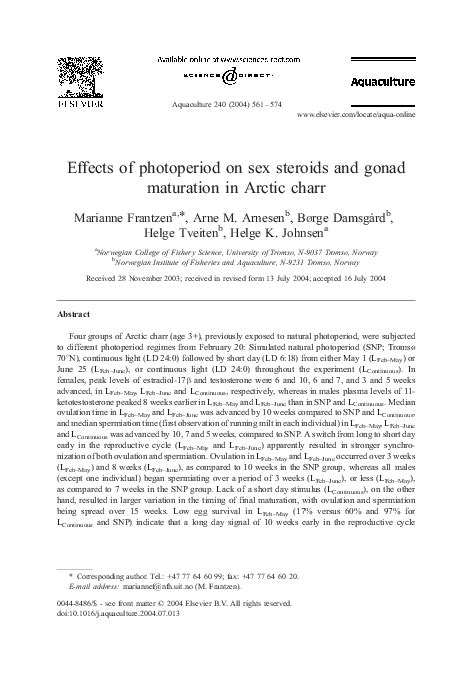 Pdf Effects Of Photoperiod On Sex Steroids And Gonad Maturation In Arctic Charr Marianne