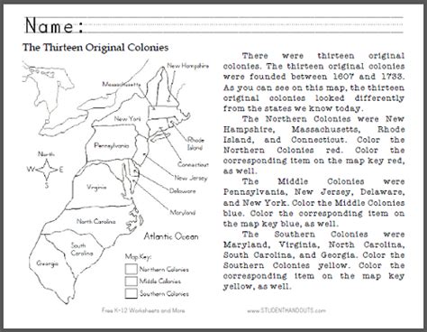 Thirteen Original Colonies Map Primary Worksheet Free To Print Pdf