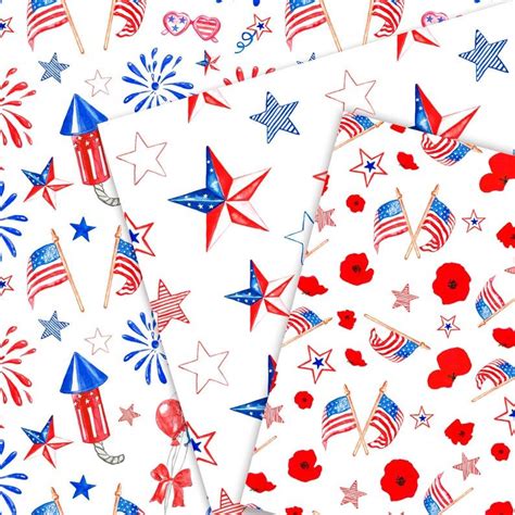 4th Of July Digital Paper Usa Flag Seamless Patterns Papers Etsy In