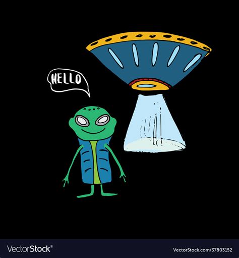 Cute Alien And Ufo Cartoon Hand Drawn Aliens Vector Image