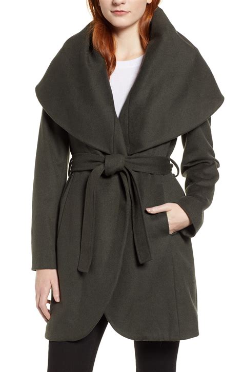 Tahari T Wool Blend Belted Wrap Coat In Gray Lyst