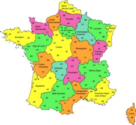 Toutes les régions et départements français ⏩ listes & détails informatifs officiels : Carte de France avec les régions à compléter