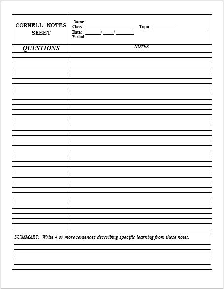 They are all sized 81⁄2 x 11 (portrait orientation). 17 Free Cornell Notes Templates, Examples and Printable ...