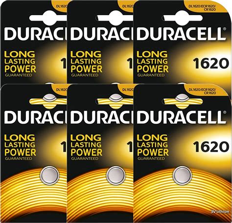 6 X Duracell Cr1620 Dl1620 Ecr1620 3v Lithium Button Battery Coin Cell