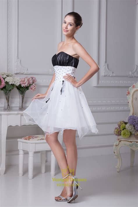 Looking for a white party dress or a white formal gown? White And Black Short Prom Dresses, White Wedding Dresses With Black Accents | Vampal Dresses