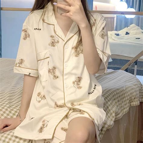 【wan】korean Pajamas Cotton Cute Sleepwear Terno Sleepwear Set For Women