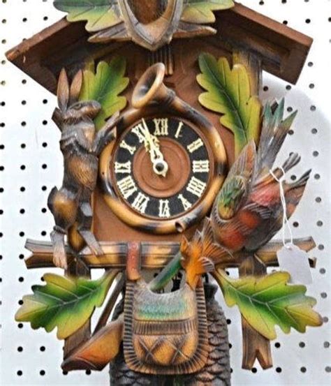 German Black Forest Cuckoo Hunter Clock Painted Carved Wood Etsy