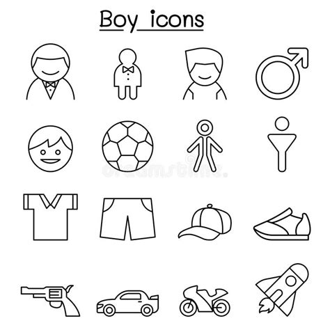 Boy Icon Set In Thin Line Style Stock Illustration Illustration Of