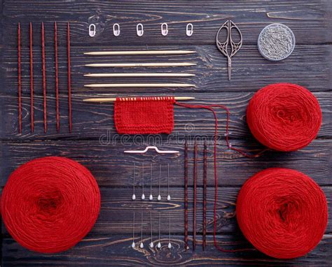 Red Knitting Yarn And Knitting Needles Stock Image Image Of