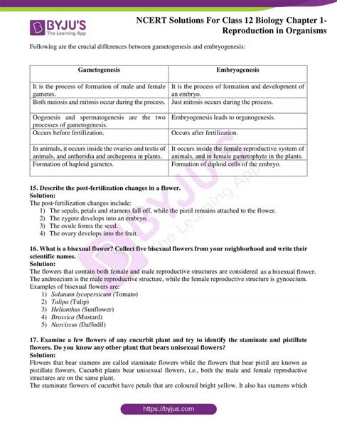Ncert Solutions Class 12 Chapter 1 Reproduction In Organisms