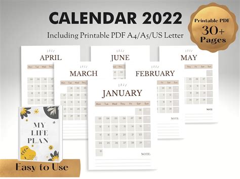 My Life Planner Printable Calendars 2022a5 Us Letter A4 Etsy