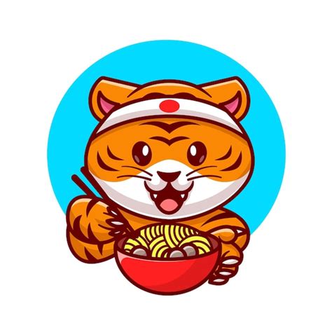 Premium Vector Cute Tiger Eating Ramen Noodle With Copstick Cartoon