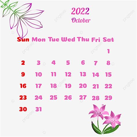 Calendario De Octubre De 2022 Png Diseño Simple Rosado Png Y Psd