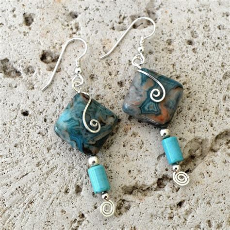 Sterling Silver And Stone Wire Wrapped Earrings Turquoise