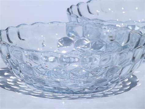 Anchor Hocking Bubble Pattern Glass Salad Bowls Vintage Blue Depression