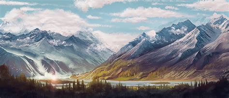 Hd Wallpaper Landscape Painting Of Mountain Digital Art Mountains
