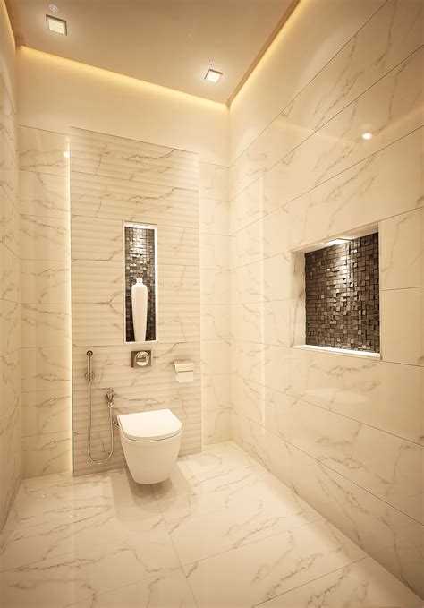 This render demonstrates the impact of considered colour in a small space! Bathroom Render on Behance