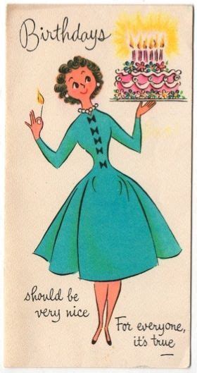 Vintage Greeting Card Girl Lady 1950s Dress Birthday Cake O317 Vintage Greeting Cards