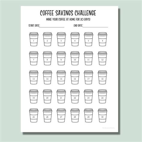 Coffee Savings Challenge Printable No Spend Coffee Month Savings