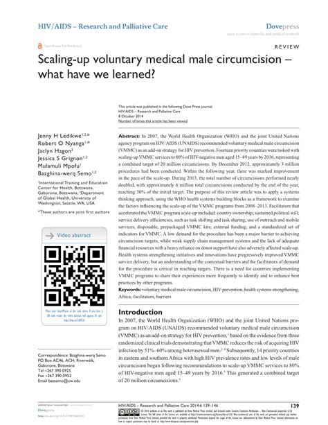 Pdf Scaling Up Voluntary Medical Male Circumcision What Have We