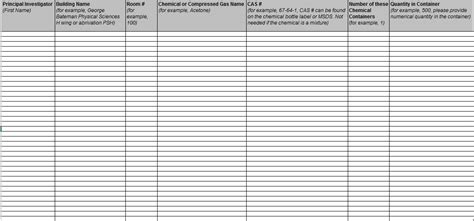 Printable Chemical Inventory Form
