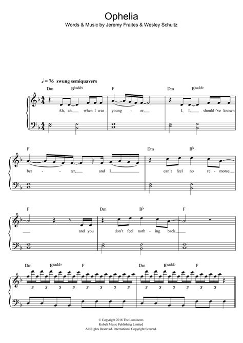Ophelia by the lumineers song meaning, lyric interpretation, video and chart position. The Lumineers - Ophelia at Stanton's Sheet Music