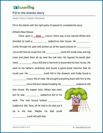 Talk about your country's past (100 years ago). Grade 3 Parts of Speech Worksheets | K5 Learning