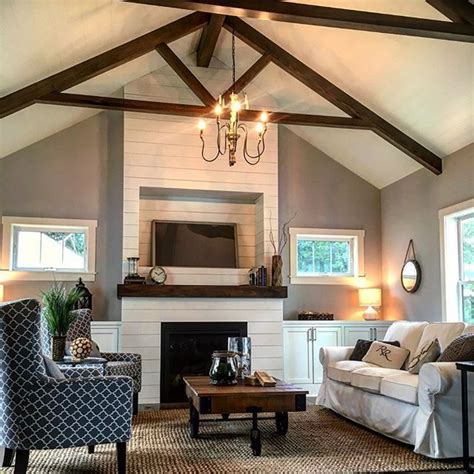 Shiplap Vaulted Ceiling And Fireplace Vaulted Ceiling Living Room