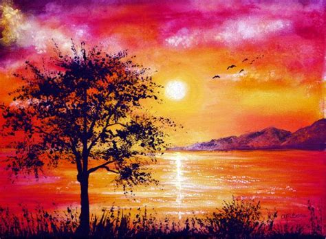 Sunset Tree By Annmariebone On Deviantart Tree Painting Canvas