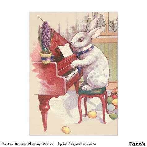 Easter Bunny Playing Piano Hyacinth Invitation Easter