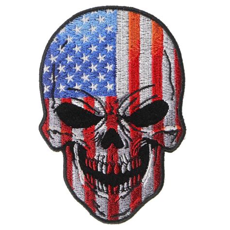 Embroidered American Flag Skull Iron On Sew On Patch Skull Patch
