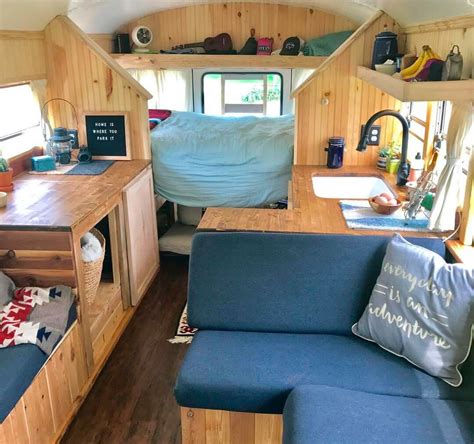 Cozy Interior Of A School Bus Conversion I Love All Of The Seating