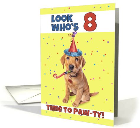 Happy 8th Birthday Cute Puppy In Party Hat Humor Card 1604396