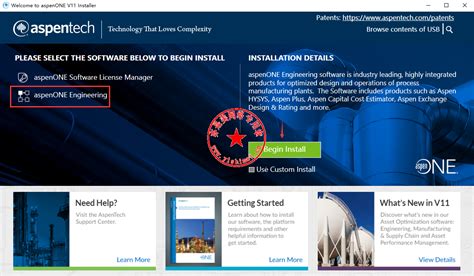 Aspen technology, inc., known as aspentech, is a provider of software and services for the process industries headquartered in bedford, massachusetts. 点击左侧的"aspenONE Engineering"，然后点击右侧的"Begin Install"，