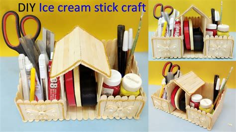 4 1/2 craft straight edge ice cream sticks. How to make desk organizer with ice cream stick | DIY ...