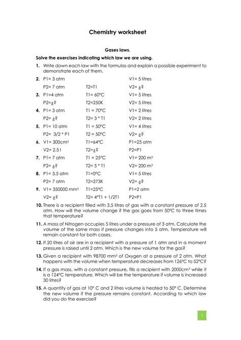 Free Printable Beginning Chemistry Worksheets
