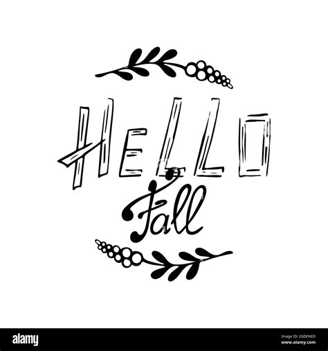 Hello Fall Doodle Illustration With Decor Black And White Stock Vector
