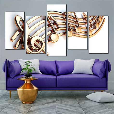 Charming Design Canvas Print Gold Bright 3d Music Notes Canvas Wall A