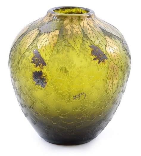 Le Gras Art Glass Vase With Foliate Design French Glass