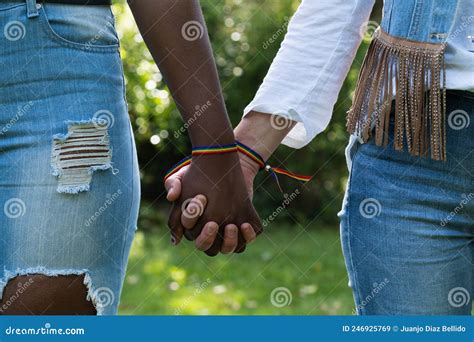 Interracial Lesbian Couple Holding Hands Stock Image Image Of