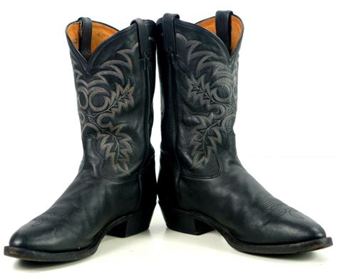 Tony Lama Black Leather Cowboy Western Boots Usa Handcrafted Big Size