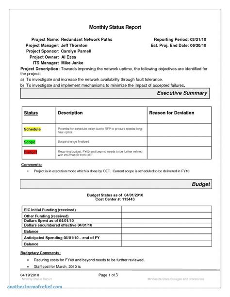 Staff Report Template Employee Monthly Status Progress Ance Word