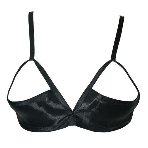 Satin Open Cup Bra A To C Cup Black Small Nippleless New Ebay